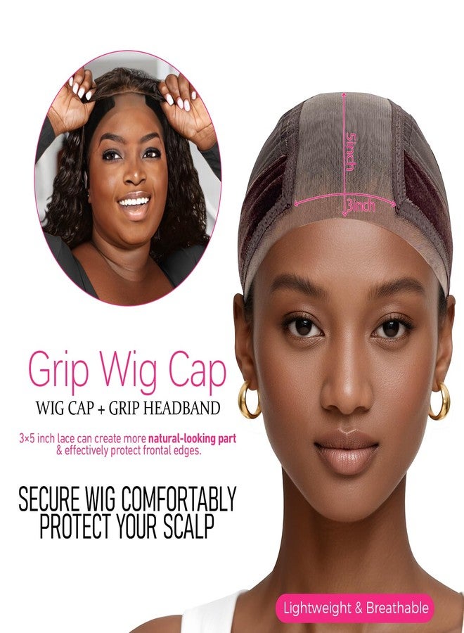 Labhairs Wig Cap with Grip Band for Keeping Wigs in Place, More Full Cap-wide Transparent Lace for Lace Front Wigs - Brown/Black/Nude Non Slip Cap Make Your Wig Be Glueless (Brown-M) - Image 2